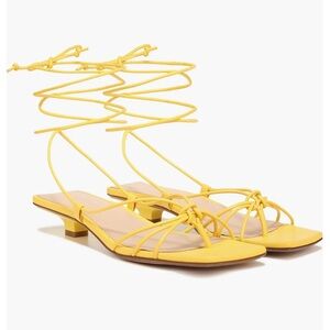 Veronica Beard Foley Ankle Tie Pineapple Yellow Leather Kitten Heel Sandals 6.5